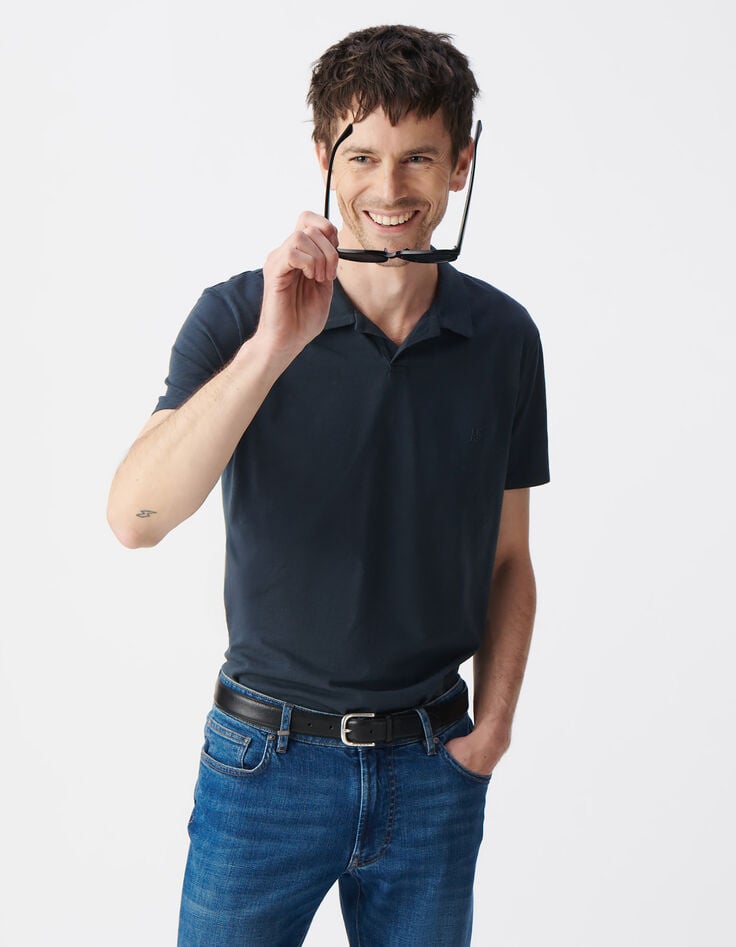 Ikks Polo REGULAR Encre Coton Bio Flammé Homme