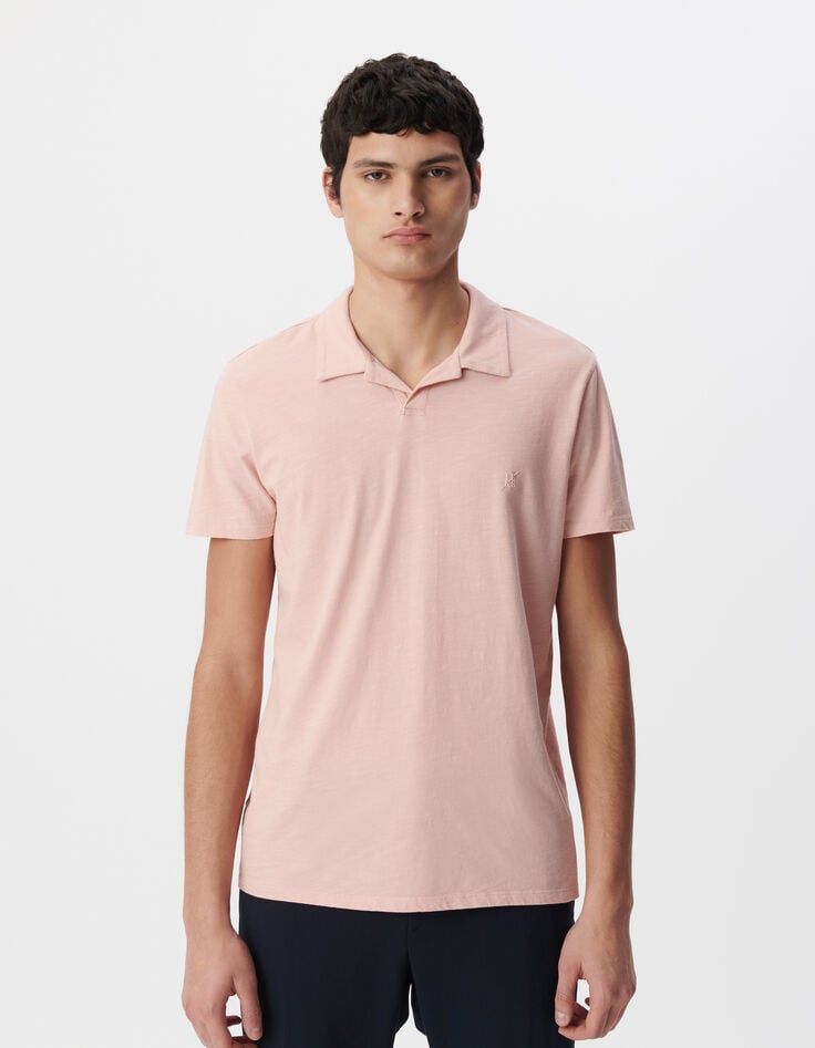 Ikks Polo REGULAR Rose Coton Bio Flammé Homme