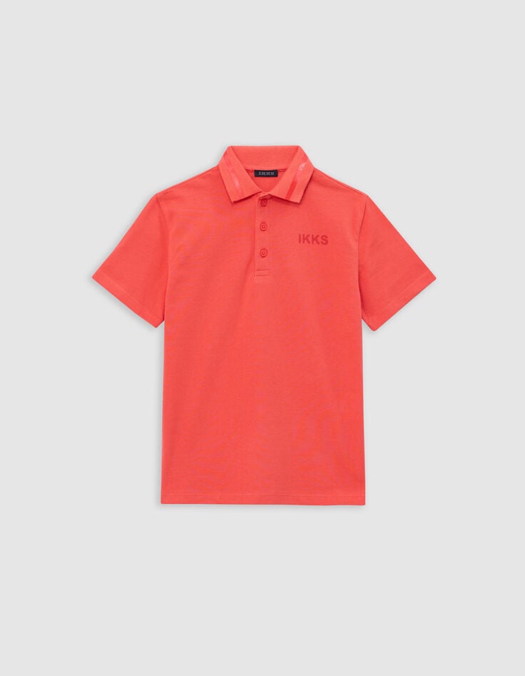 Ikks Polo Rouge Rayure Gomme Sur Col Garçon