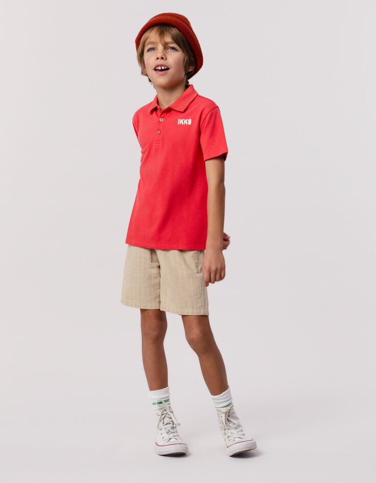 ikks Polo rouge rayure gomme sur col garçon