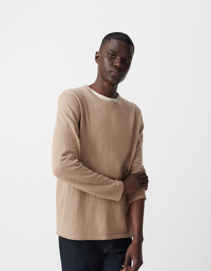 Ikks Pull Beige Tricot Flammé Col Roulotté Homme