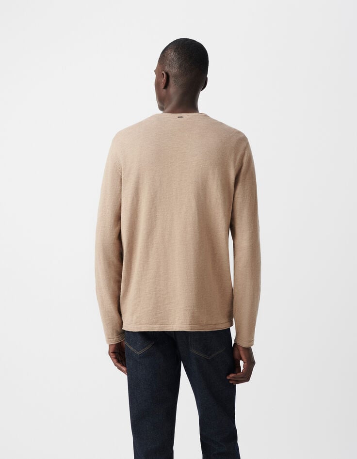 Ikks Pull Beige Tricot Flammé Col Roulotté Homme
