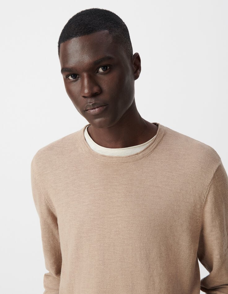 Ikks Pull Beige Tricot Flammé Col Roulotté Homme