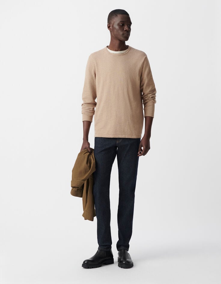 ikks Pull beige tricot flammé col roulotté Homme
