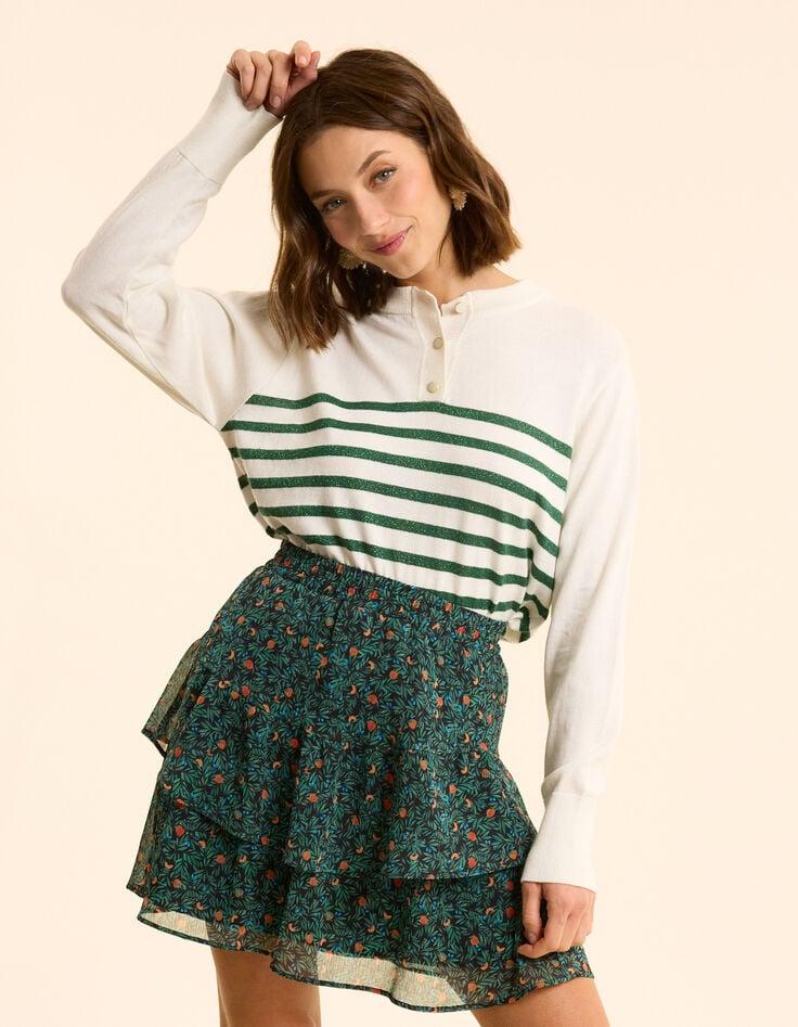 Ikks Pull Blanc Tricot Rayures Vertes Lurex I.Code