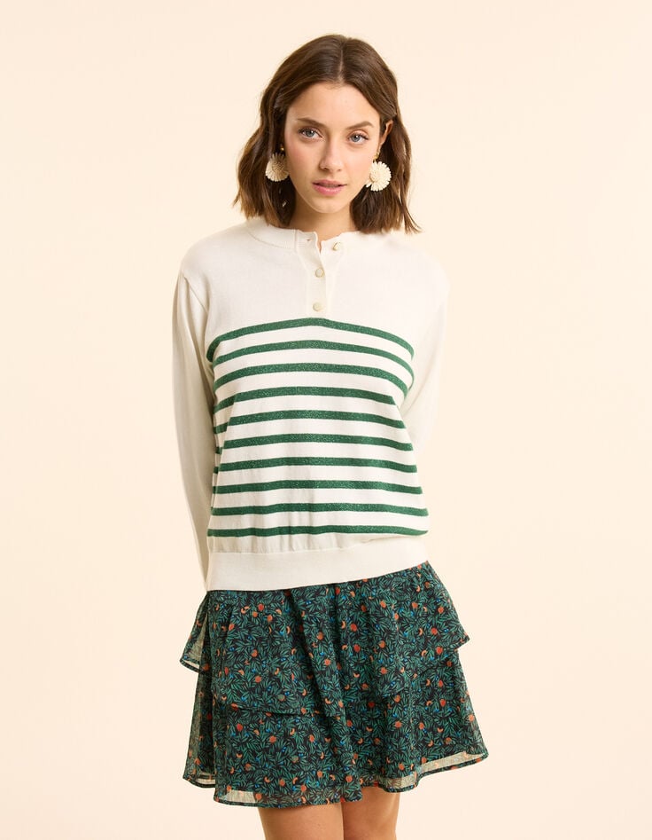 Ikks Pull Blanc Tricot Rayures Vertes Lurex I.Code