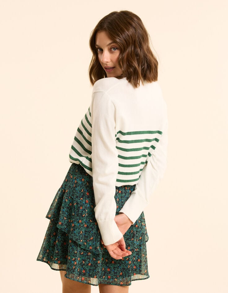 ikks Pull blanc tricot rayures vertes lurex I.Code