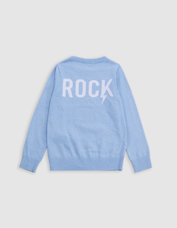 Ikks Pull Bleu Tricot Jacquard Message Dos Garçon