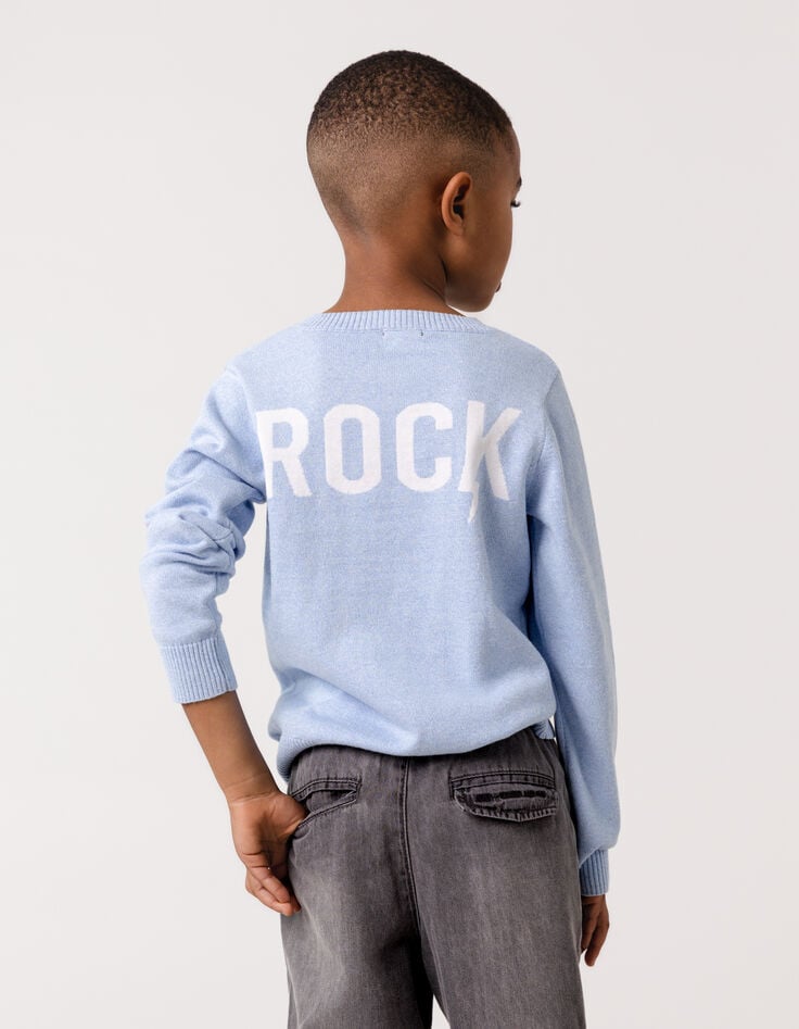 ikks Pull bleu tricot jacquard message dos garçon