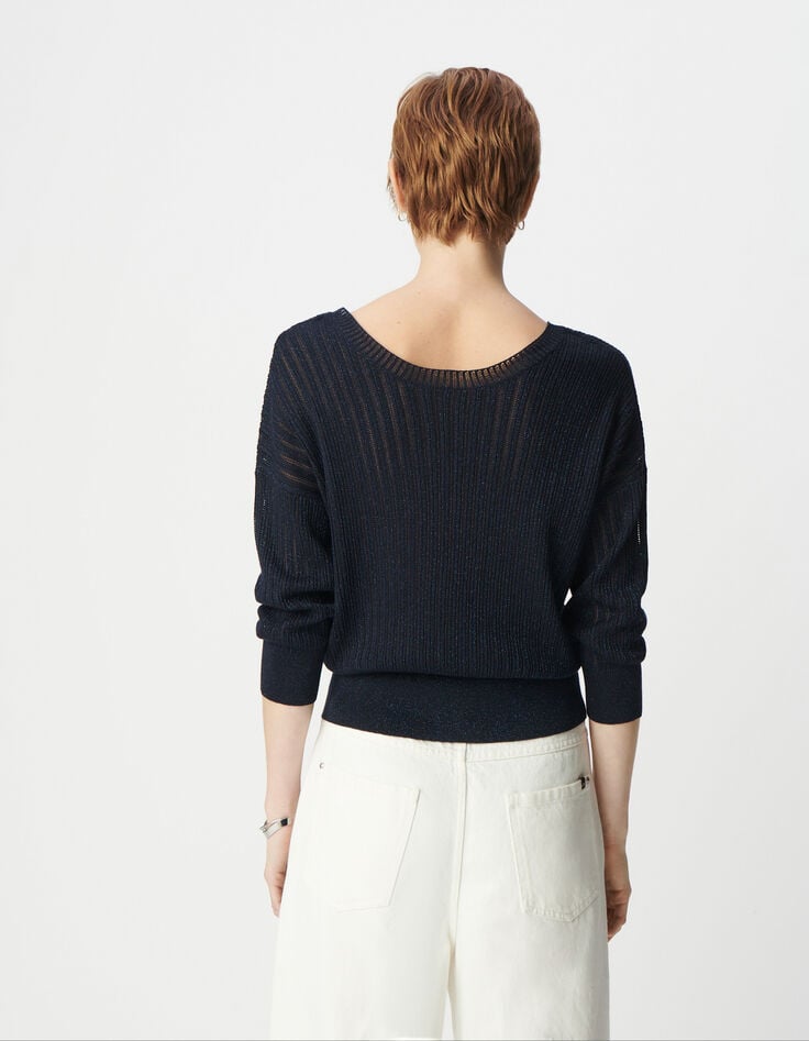 Ikks Pull Chic Marine Tricot Lurex Ajouré Femme