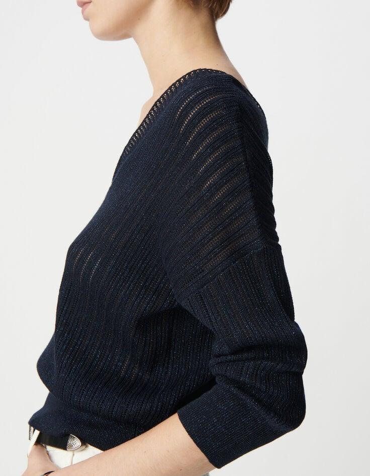 Ikks Pull Chic Marine Tricot Lurex Ajouré Femme