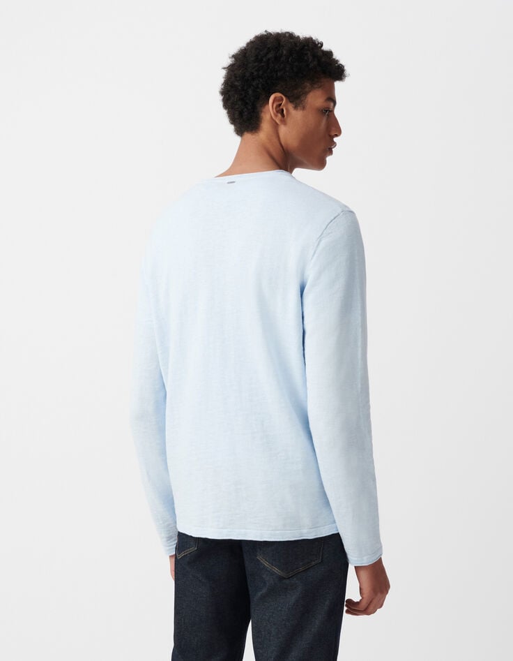 Ikks Pull Ciel Tricot Flammé Bords Roulottés Homme