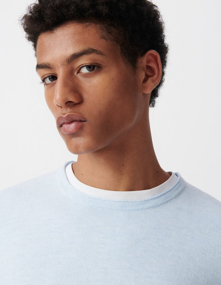 Ikks Pull Ciel Tricot Flammé Bords Roulottés Homme