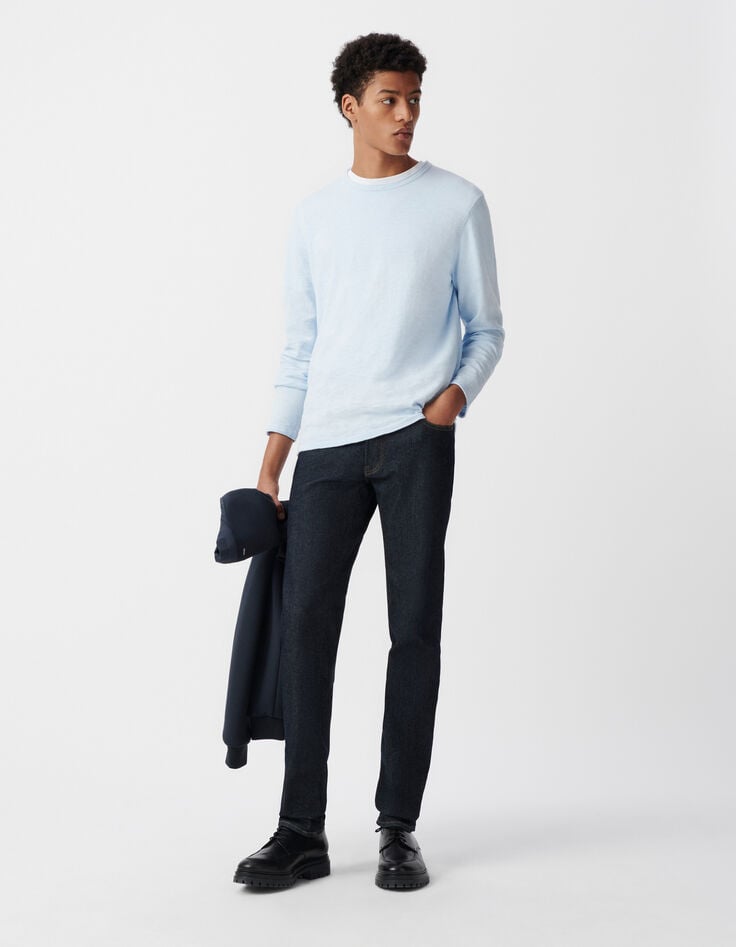 ikks Pull ciel tricot flammé bords roulottés Homme