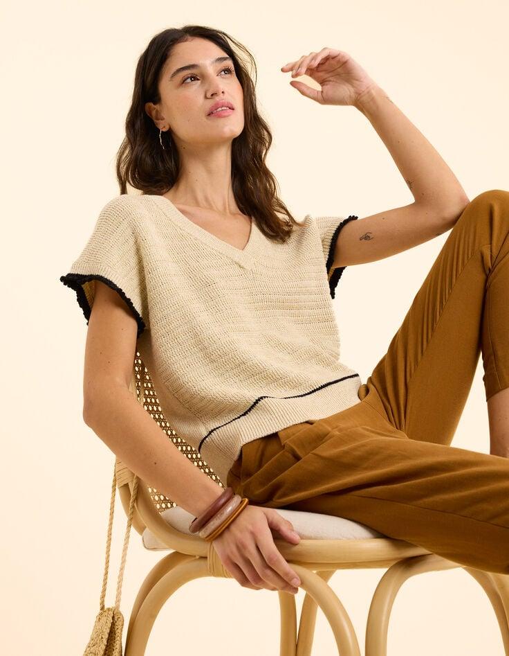 Ikks Pull Doré Tricot Bordures Noires I.Code