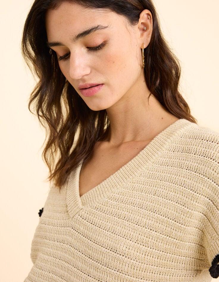 Ikks Pull Doré Tricot Bordures Noires I.Code