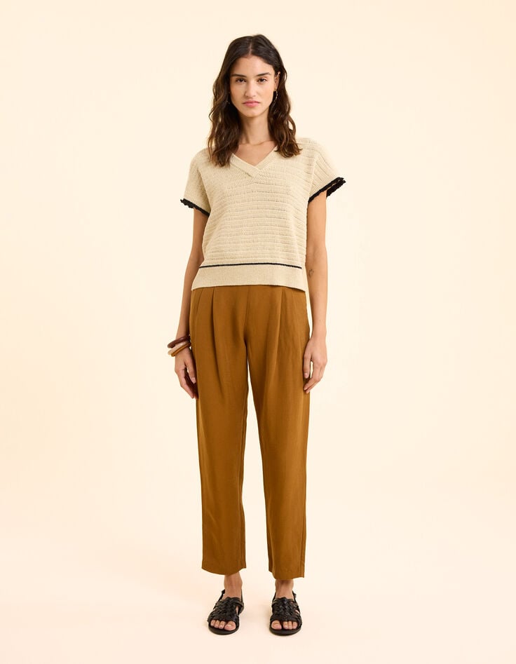 Ikks Pull Doré Tricot Bordures Noires I.Code