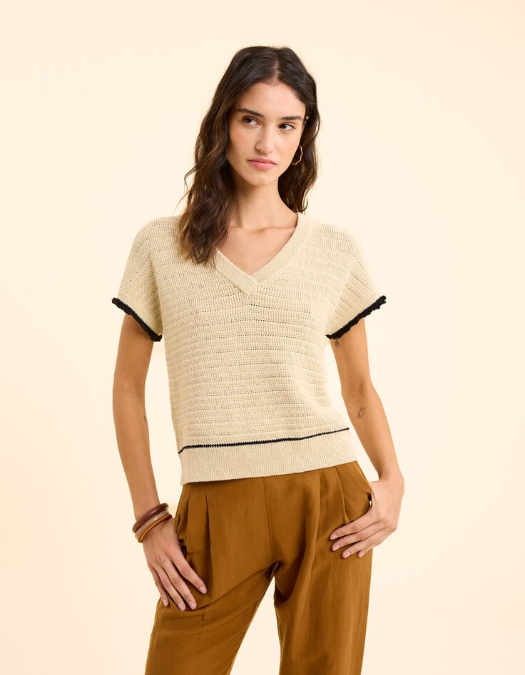 ikks Pull doré tricot bordures noires I.Code