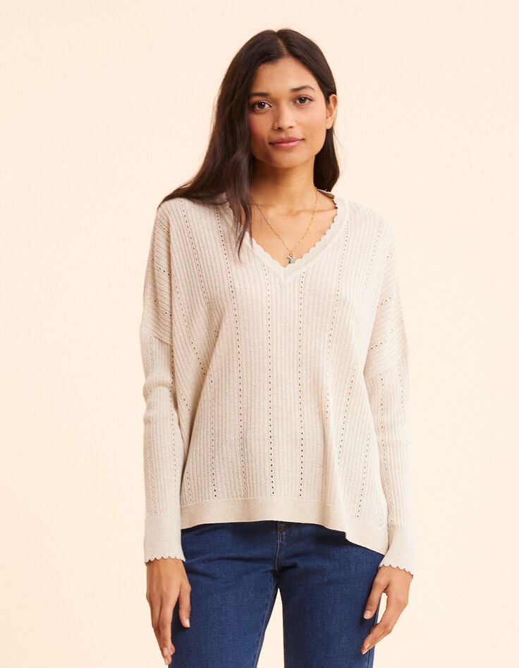 Ikks Pull Doré Tricot Côtelé Ajouré Lurex I.Code