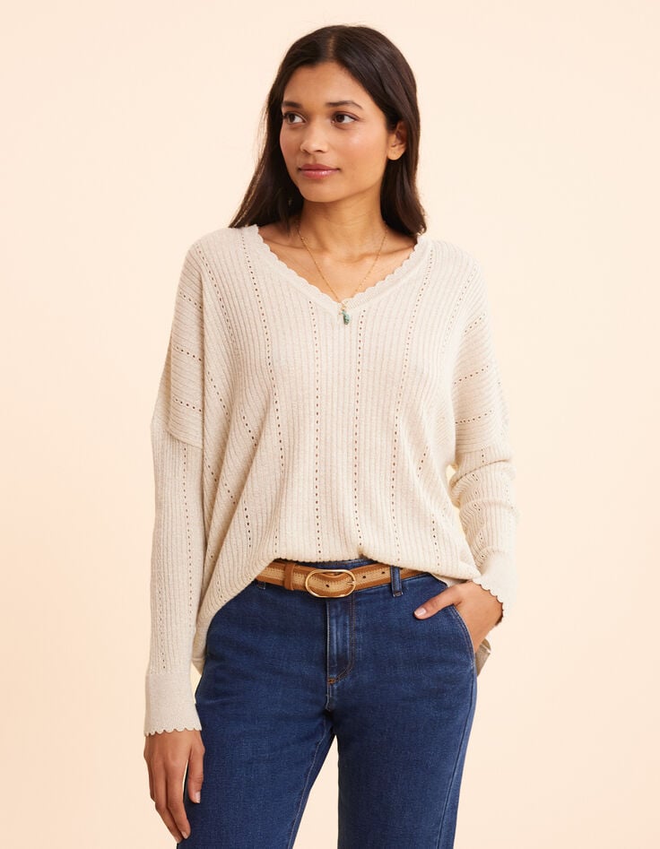 ikks Pull doré tricot côtelé ajouré lurex I.Code