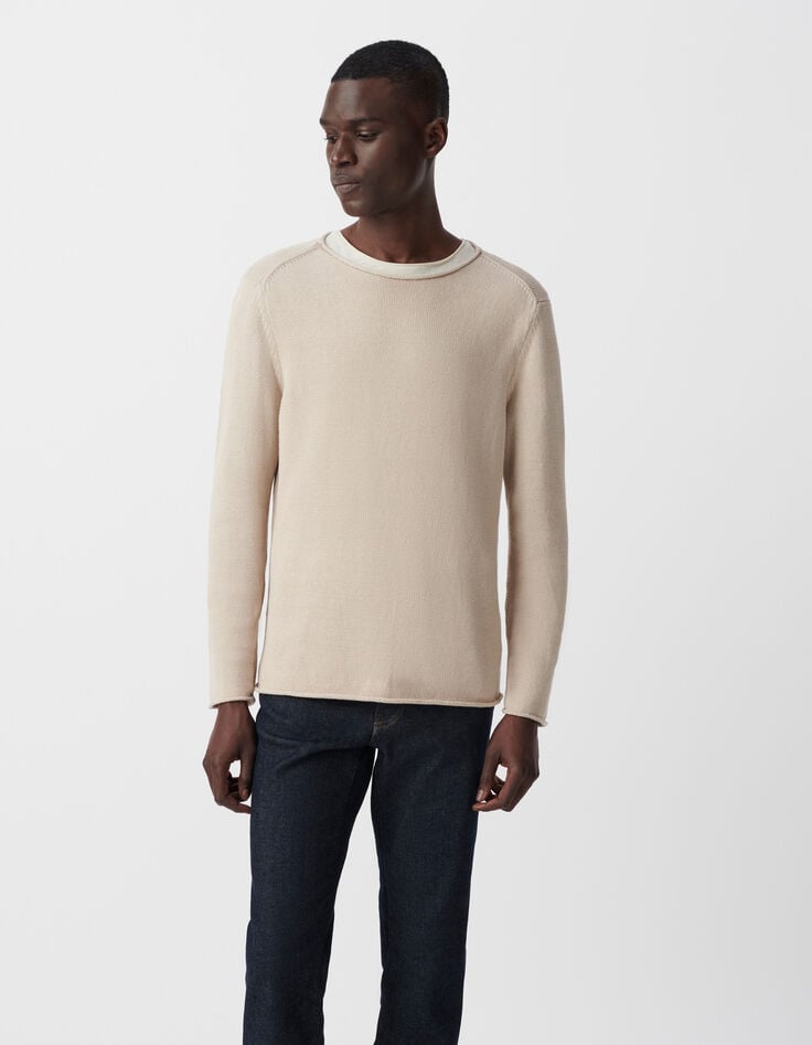 Ikks Pull Lin Tricot Fin Bords Roulottés Homme