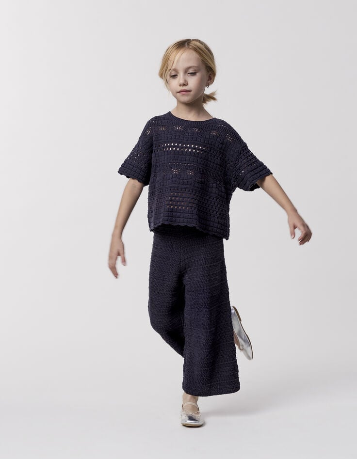 Ikks Pull Marine Tricot Fantaisie Ajouré Fille