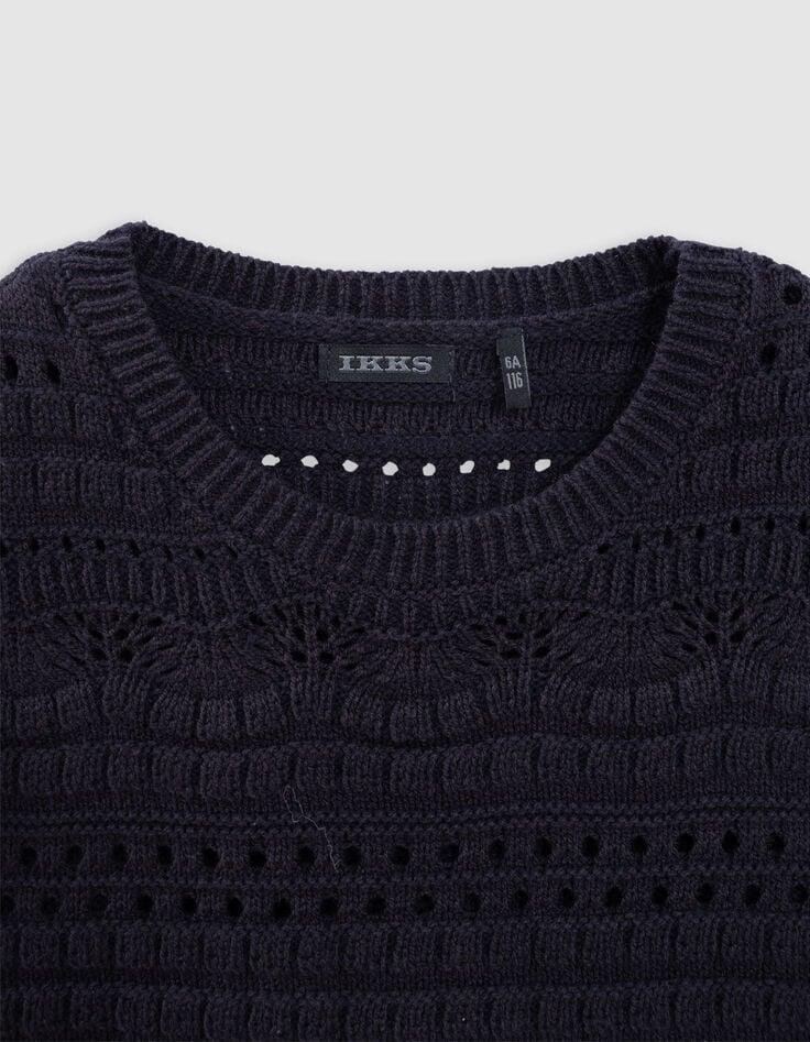Ikks Pull Marine Tricot Fantaisie Ajouré Fille