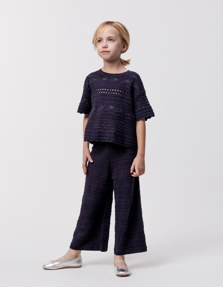 ikks Pull marine tricot fantaisie ajouré fille