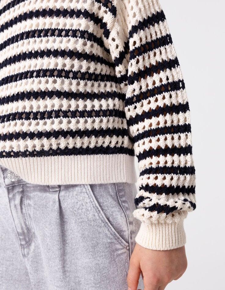 Ikks Pull Marinière Coton Bio Tricot Ajouré Fille