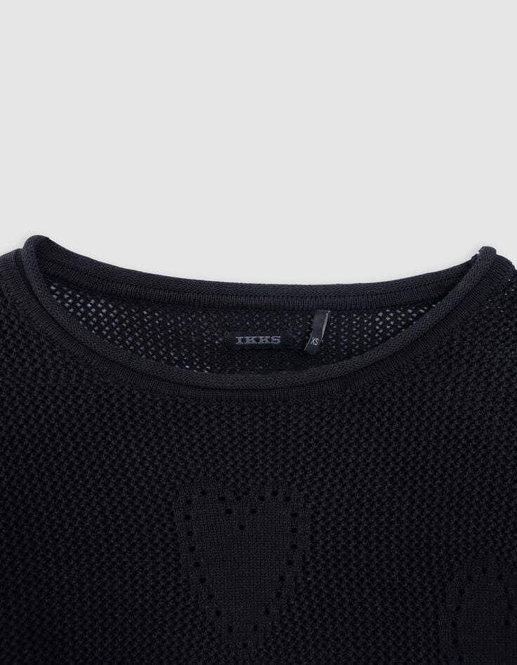 Ikks Pull Noir Tricot Ajouré Motif Cœurs Fille