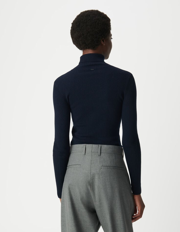 Ikks Pull Noir Tricot Côtelé Col Roulé Femme