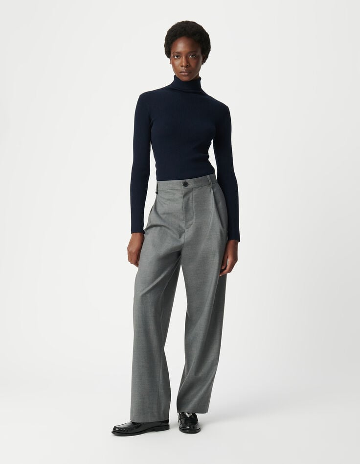 ikks Pull noir tricot côtelé col roulé Femme