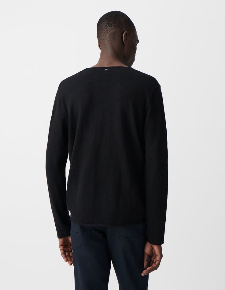 Ikks Pull Noir Tricot Fin Bords Roulottés Homme