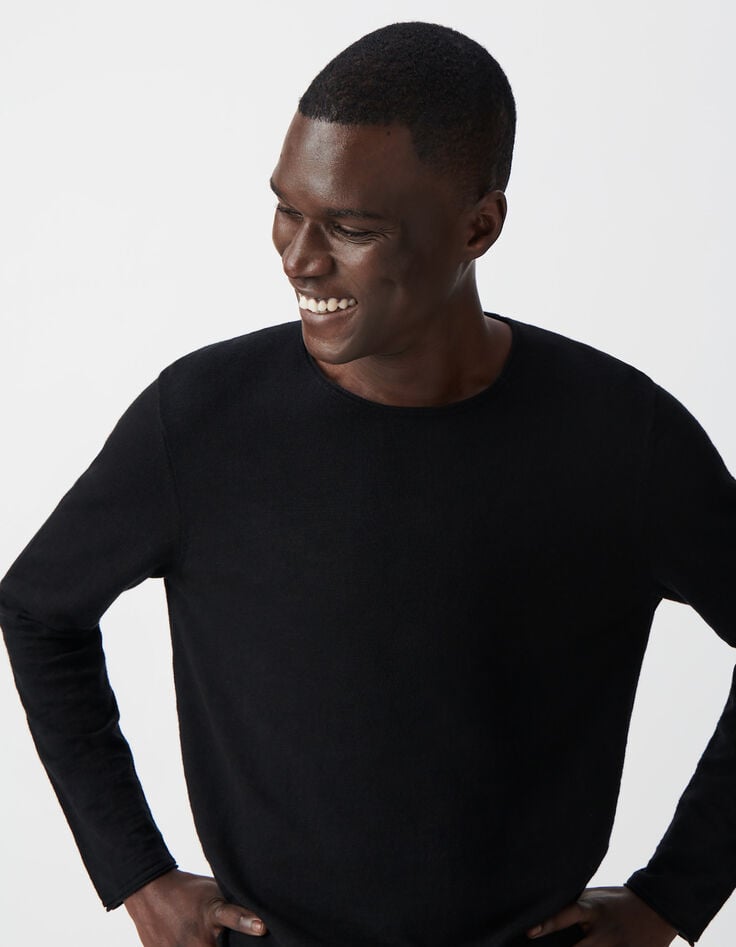 Ikks Pull Noir Tricot Fin Bords Roulottés Homme