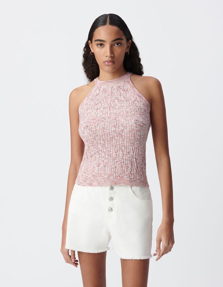 Ikks Pull Sans Manches écru Tricot Chiné Fantaisie