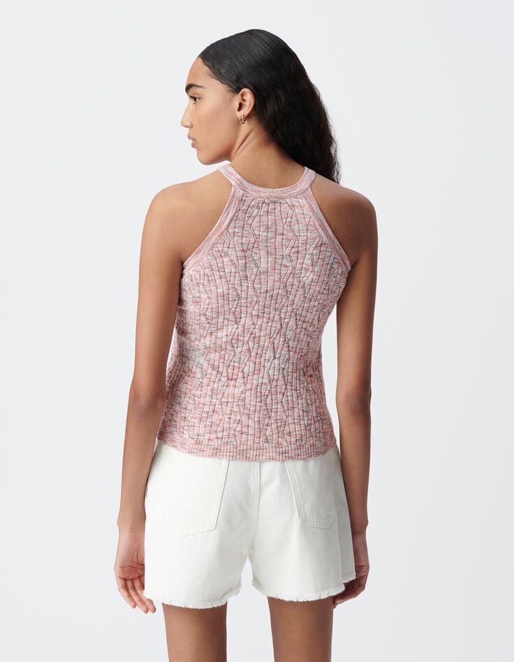 Ikks Pull Sans Manches écru Tricot Chiné Fantaisie