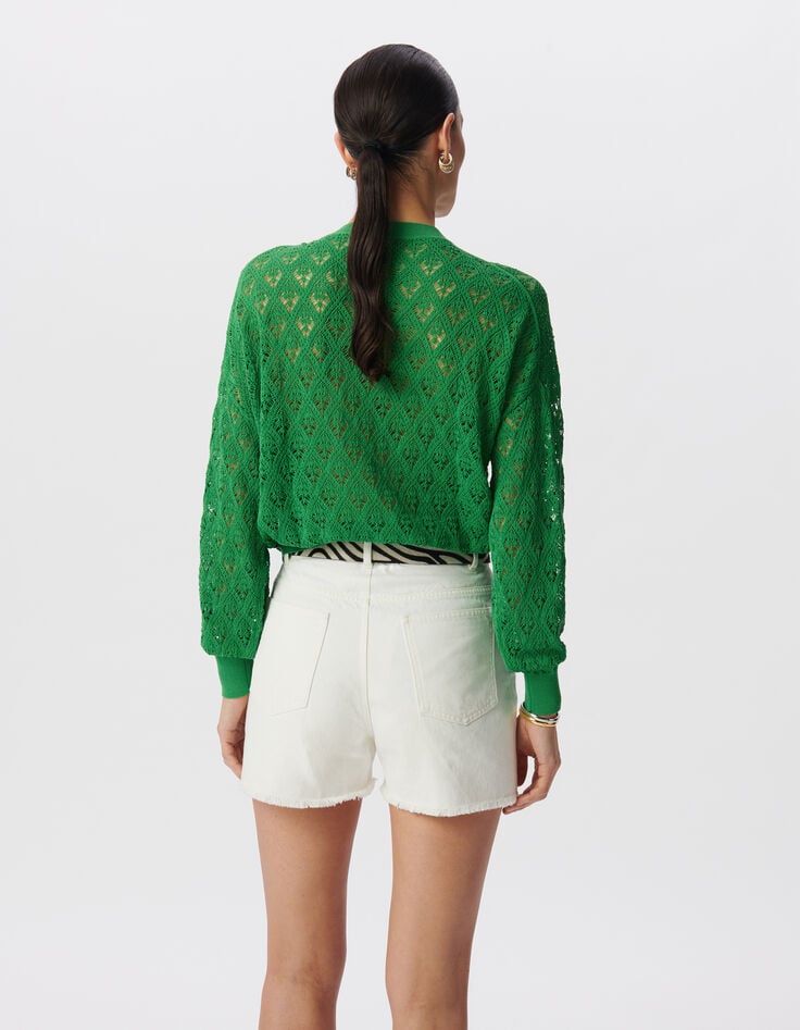 Ikks Pull Vert Tricot Ajouré Façon Crochet