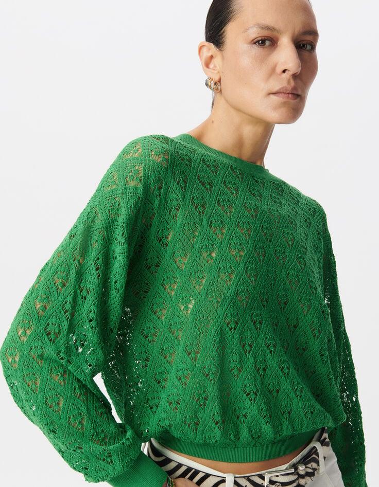 Ikks Pull Vert Tricot Ajouré Façon Crochet