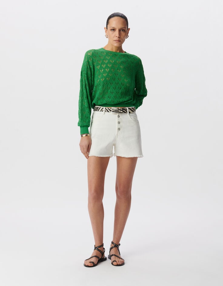 ikks Pull vert tricot ajouré façon crochet