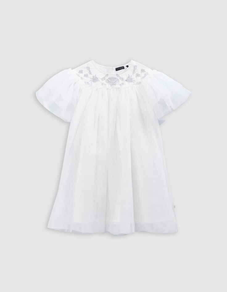 Ikks Robe Blanche Tulle Broderies Argentées Fille