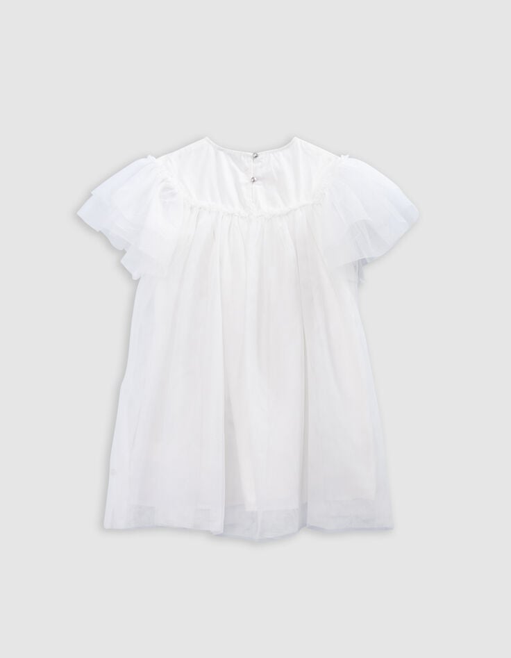 Ikks Robe Blanche Tulle Broderies Argentées Fille