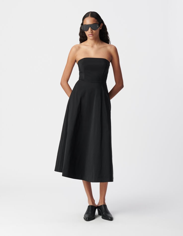 Ikks Robe Bustier Noire Taffetas Femme