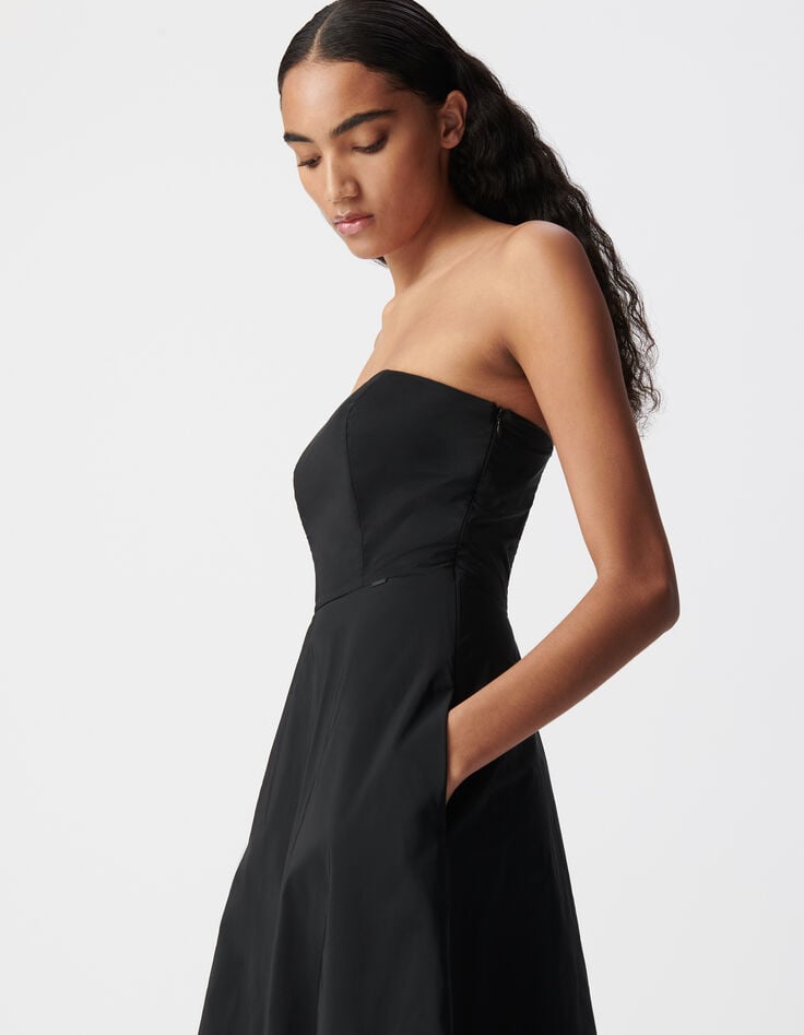 Ikks Robe Bustier Noire Taffetas Femme