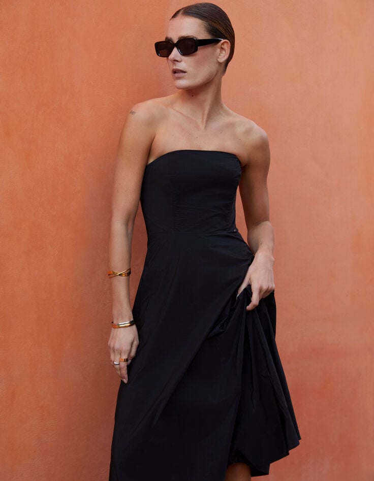 ikks Robe bustier noire taffetas Femme