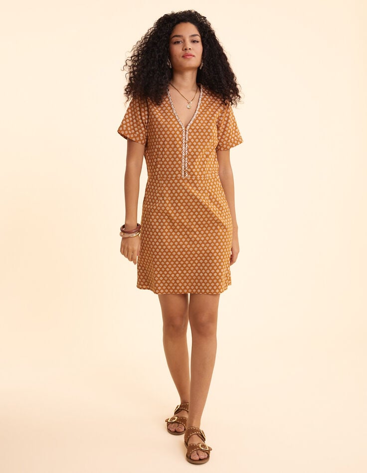 Ikks Robe Camel Imprimé Floral Cœur I.Code