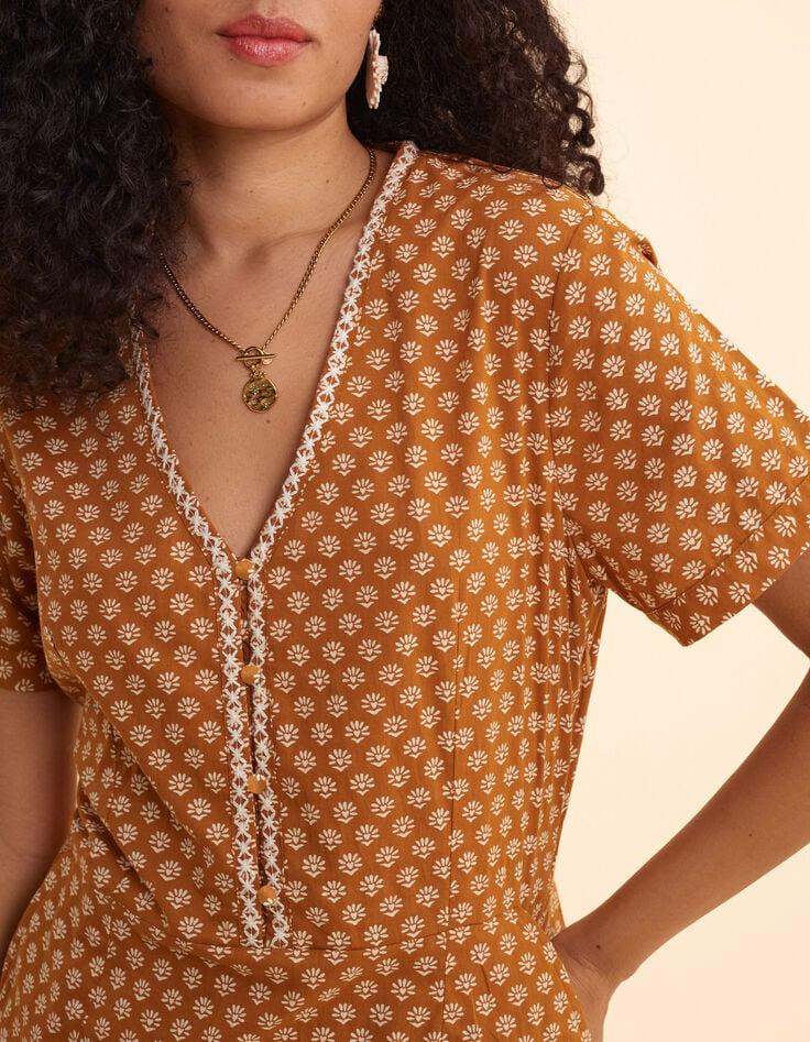 Ikks Robe Camel Imprimé Floral Cœur I.Code