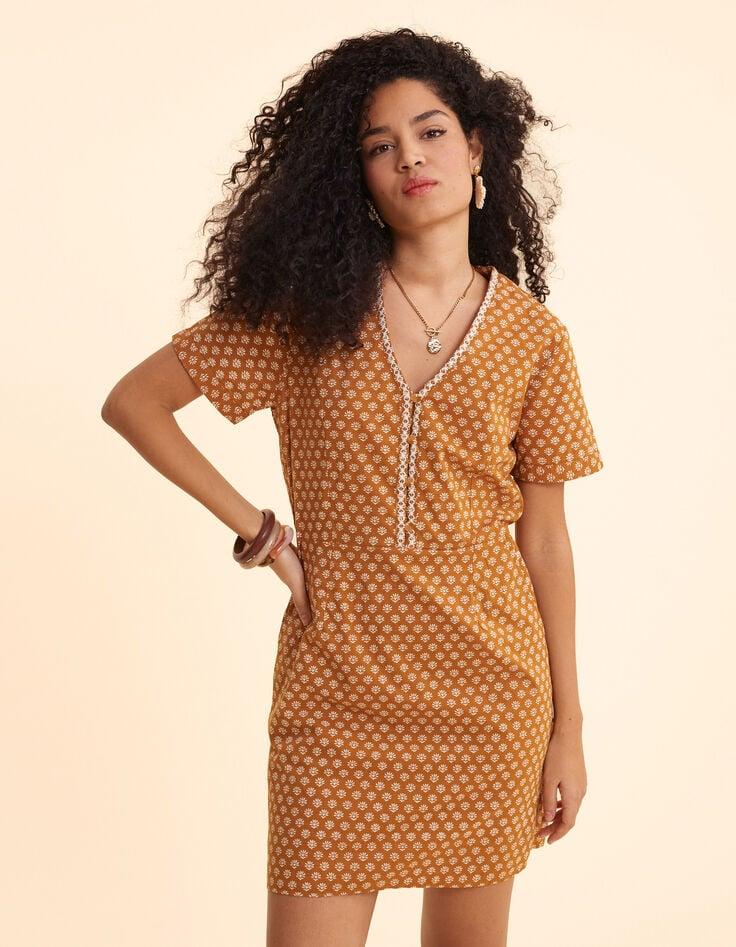 ikks Robe camel imprimé floral cœur I.Code