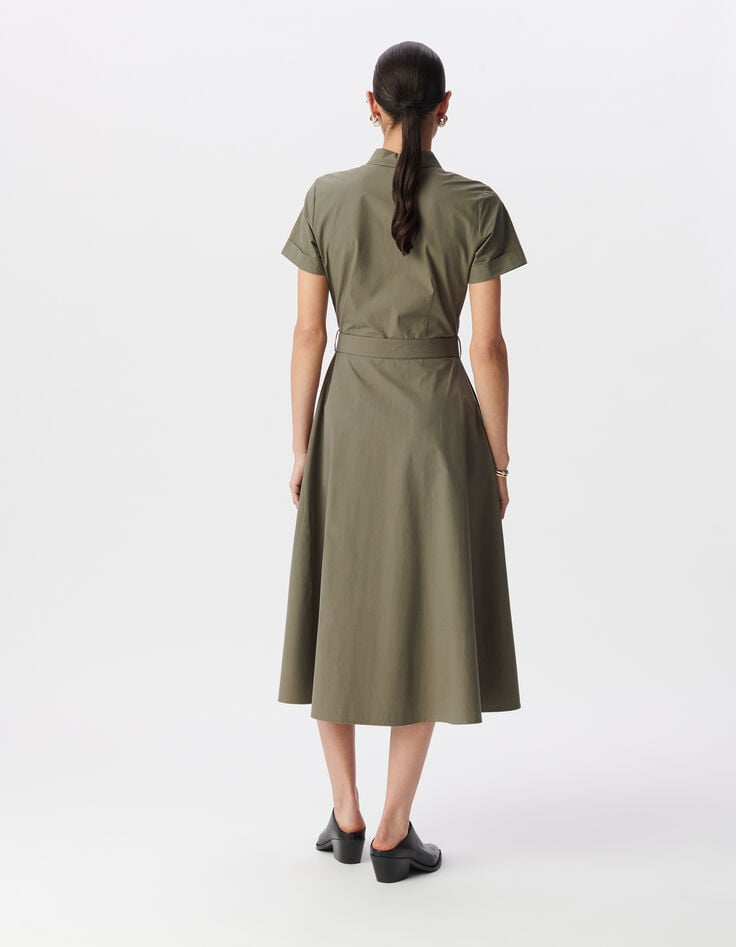 Ikks Robe Chemise Kaki Ceinturée Longueur Midi