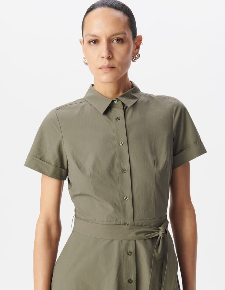 Ikks Robe Chemise Kaki Ceinturée Longueur Midi