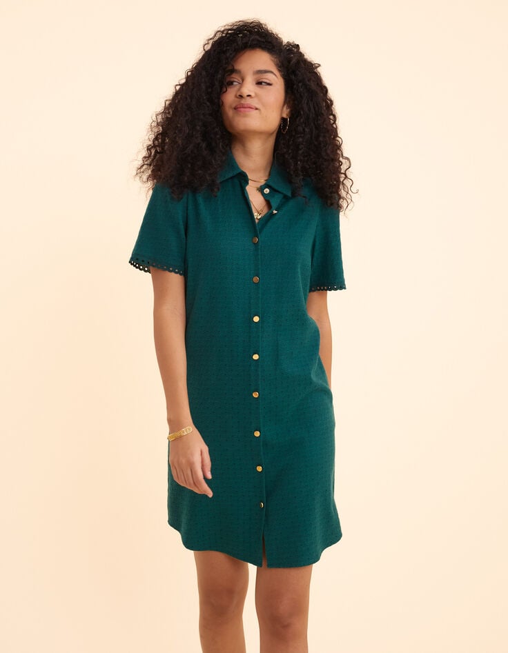 ikks Robe chemise verte jacquard fantaisie I.Code